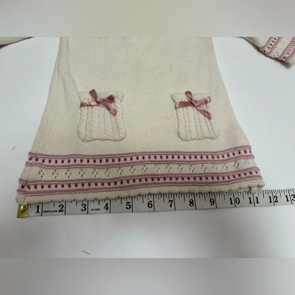 Heirlooms‎ by Polly Flinders knit sweater dress, cream pink bows 3-6 months